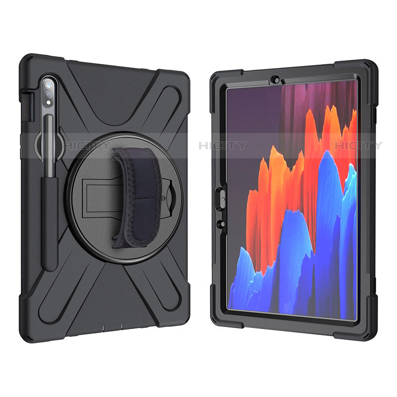 Custodia Silicone e Plastica Opaca Cover con Supporto A01 per Samsung Galaxy Tab S7 4G 11 SM-T875 Nero