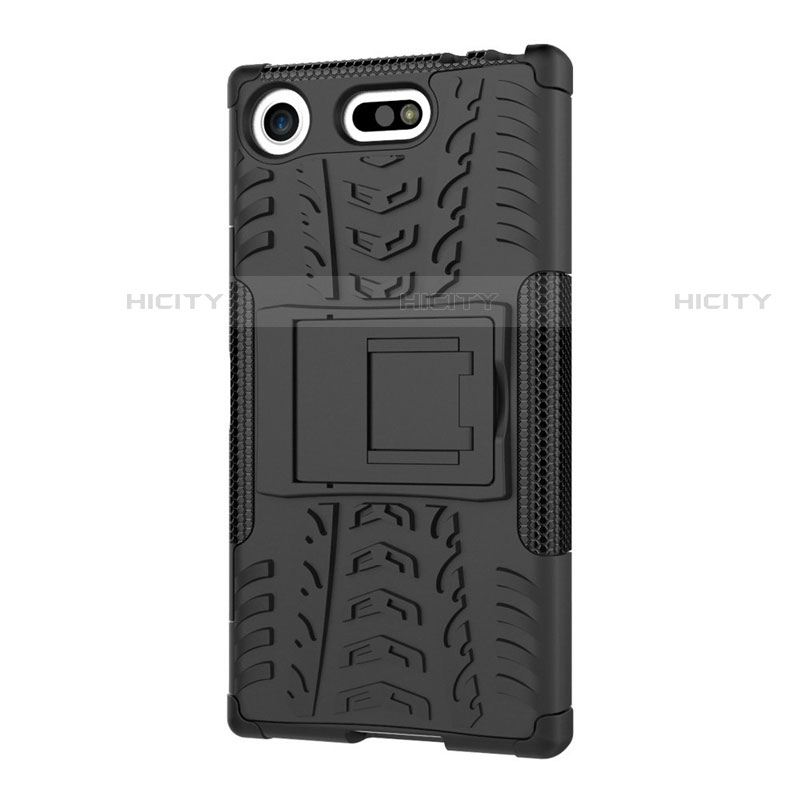 Custodia Silicone e Plastica Opaca Cover con Supporto A01 per Sony Xperia XZ1 Compact Nero