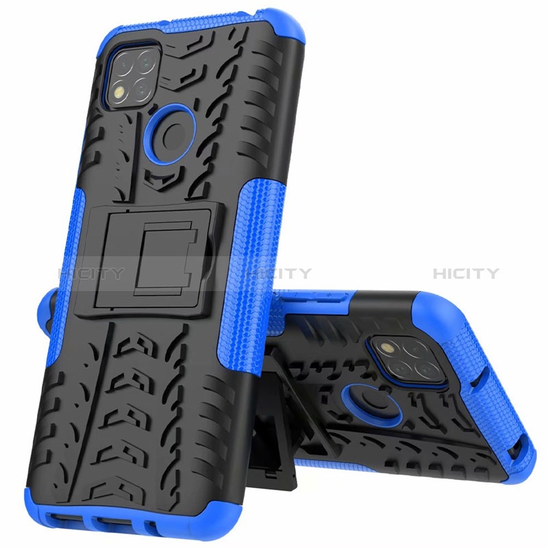 Custodia Silicone e Plastica Opaca Cover con Supporto A01 per Xiaomi Redmi 10A 4G Blu