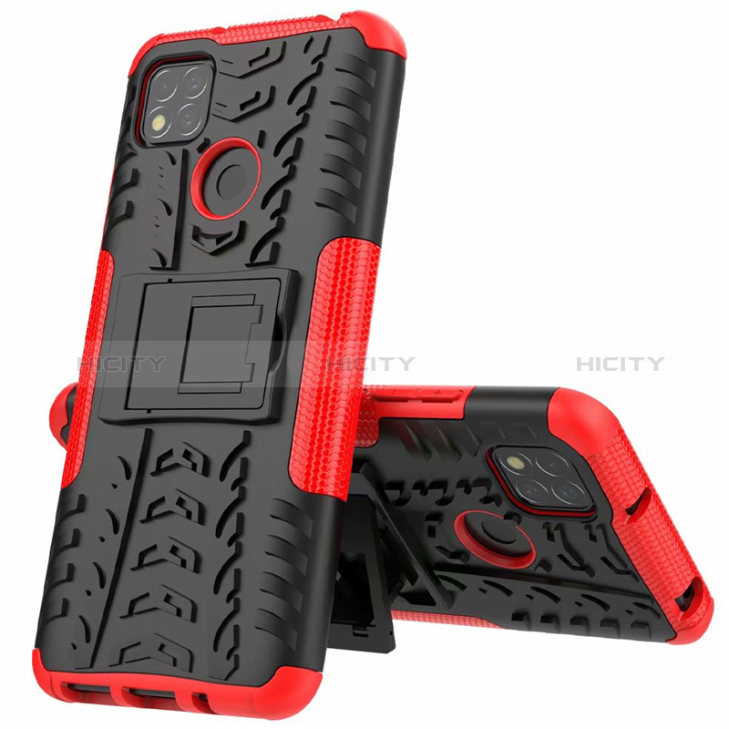 Custodia Silicone e Plastica Opaca Cover con Supporto A01 per Xiaomi Redmi 9 Activ Rosso