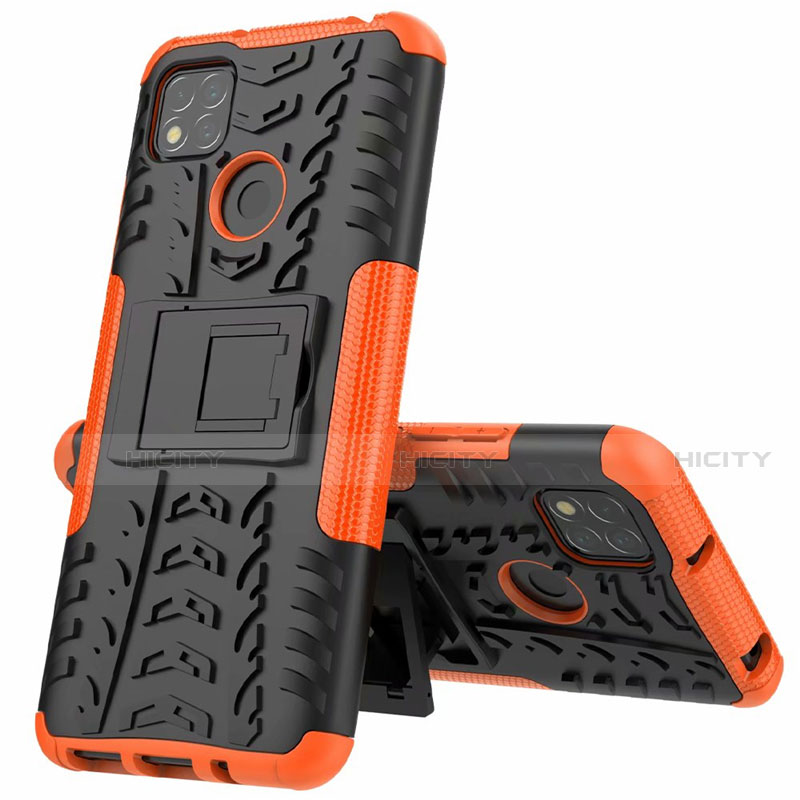 Custodia Silicone e Plastica Opaca Cover con Supporto A01 per Xiaomi Redmi 9 India Arancione