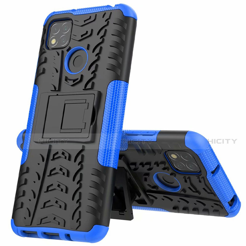 Custodia Silicone e Plastica Opaca Cover con Supporto A01 per Xiaomi Redmi 9 India Blu