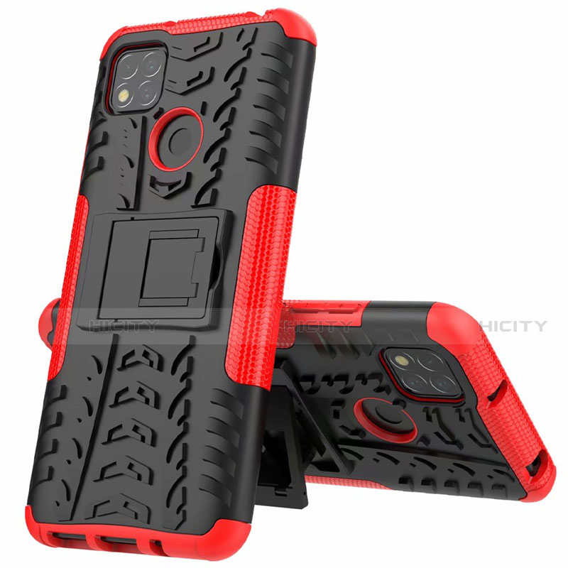 Custodia Silicone e Plastica Opaca Cover con Supporto A01 per Xiaomi Redmi 9 India Rosso