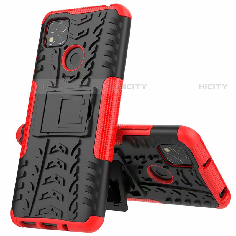 Custodia Silicone e Plastica Opaca Cover con Supporto A01 per Xiaomi Redmi 9C Rosso