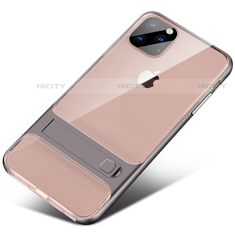 Custodia Silicone e Plastica Opaca Cover con Supporto A02 per Apple iPhone 11 Pro Max Grigio