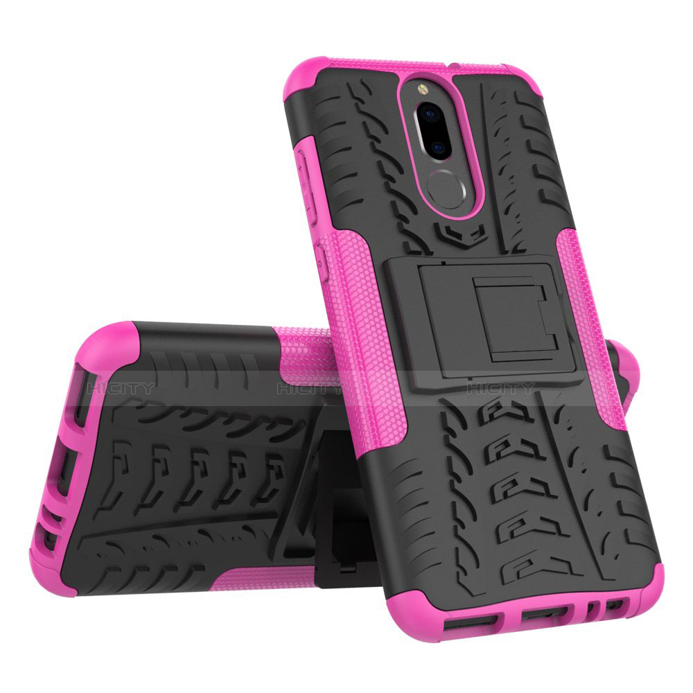 Custodia Silicone e Plastica Opaca Cover con Supporto A02 per Huawei G10 Rosa Caldo