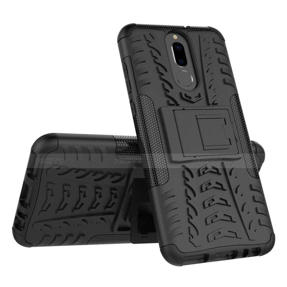 Custodia Silicone e Plastica Opaca Cover con Supporto A02 per Huawei Mate 10 Lite Nero