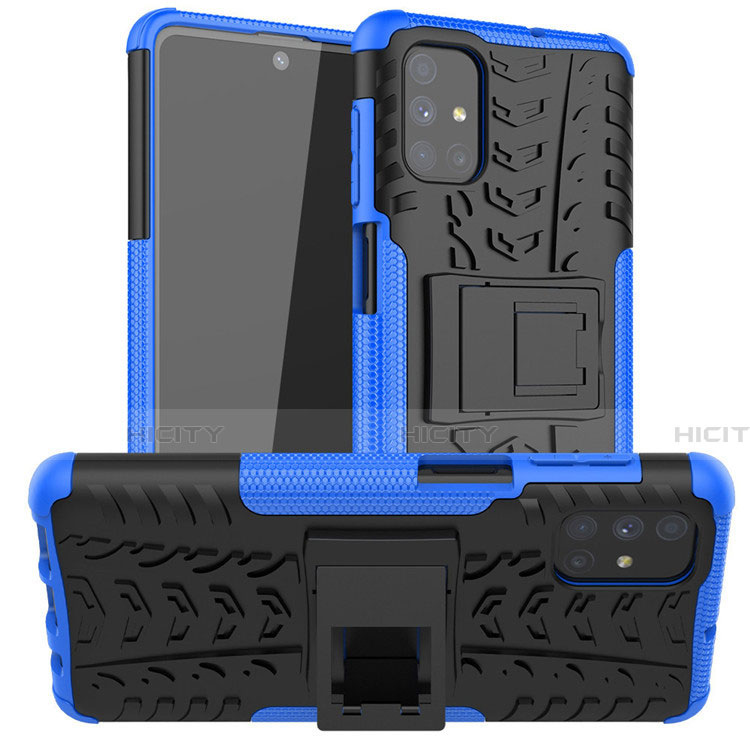 Custodia Silicone e Plastica Opaca Cover con Supporto A02 per Samsung Galaxy M51 Blu