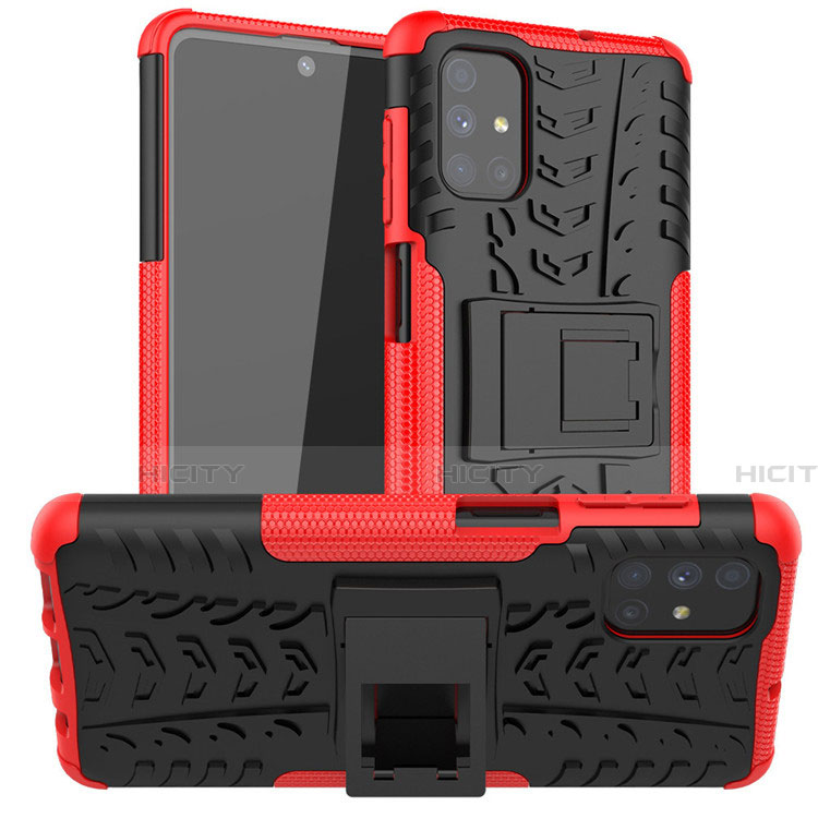 Custodia Silicone e Plastica Opaca Cover con Supporto A02 per Samsung Galaxy M51 Rosso