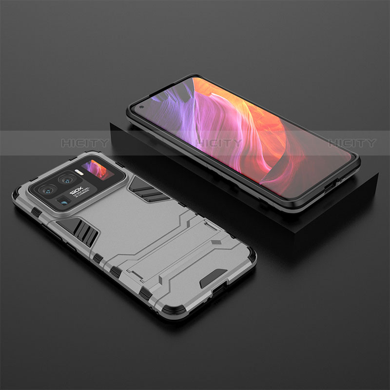 Custodia Silicone e Plastica Opaca Cover con Supporto A02 per Xiaomi Mi 11 Ultra 5G Argento