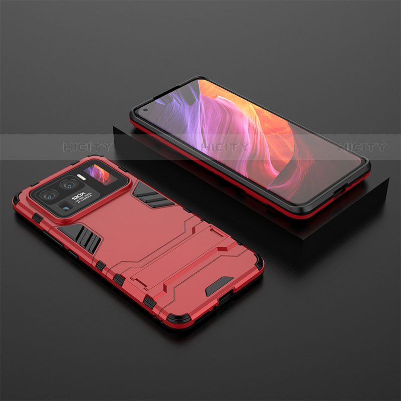 Custodia Silicone e Plastica Opaca Cover con Supporto A02 per Xiaomi Mi 11 Ultra 5G Rosso