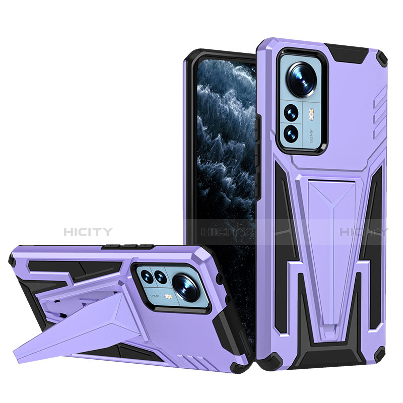 Custodia Silicone e Plastica Opaca Cover con Supporto A02 per Xiaomi Mi 12 5G Viola