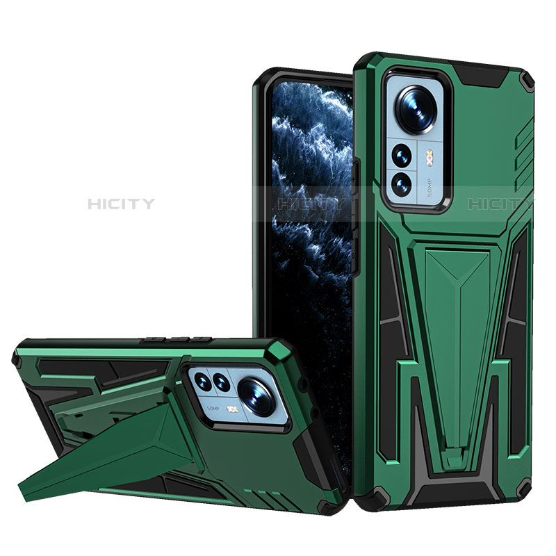 Custodia Silicone e Plastica Opaca Cover con Supporto A02 per Xiaomi Mi 12 Pro 5G Verde