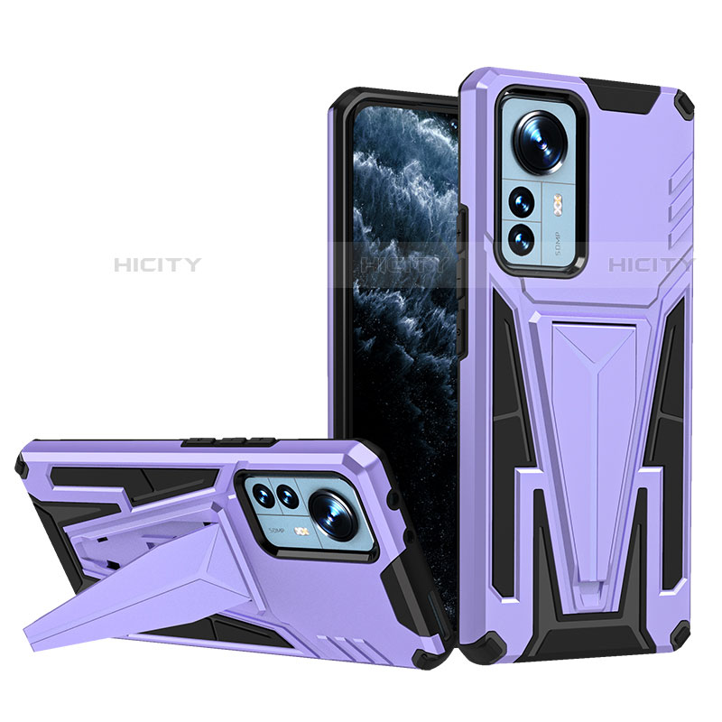 Custodia Silicone e Plastica Opaca Cover con Supporto A02 per Xiaomi Mi 12S Pro 5G Viola