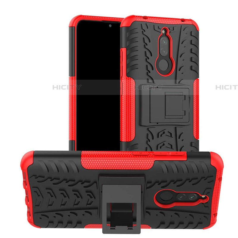 Custodia Silicone e Plastica Opaca Cover con Supporto A02 per Xiaomi Redmi 8 Rosso