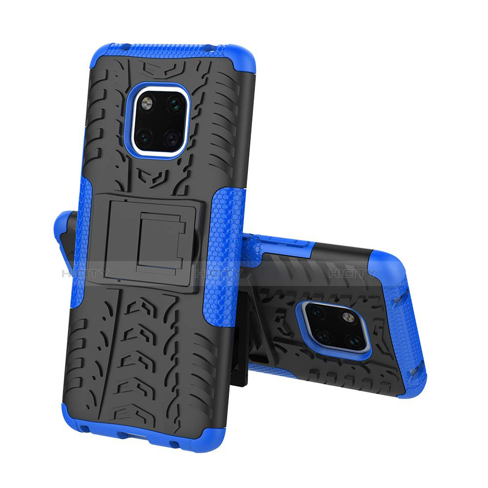 Custodia Silicone e Plastica Opaca Cover con Supporto A03 per Huawei Mate 20 Pro Blu