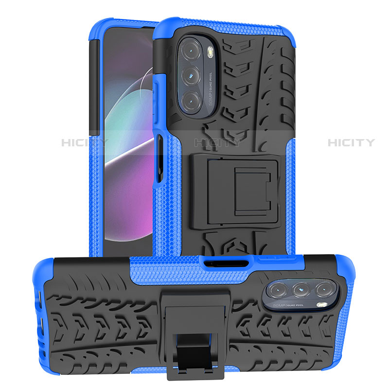 Custodia Silicone e Plastica Opaca Cover con Supporto A03 per Motorola Moto G 5G (2022) Blu