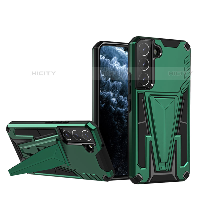 Custodia Silicone e Plastica Opaca Cover con Supporto A03 per Samsung Galaxy S21 FE 5G Verde