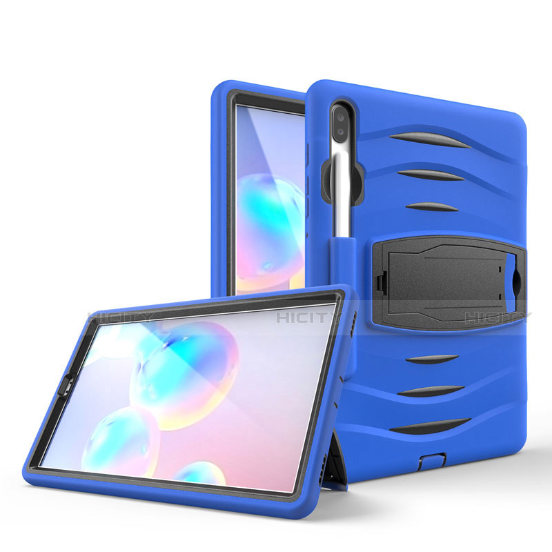 Custodia Silicone e Plastica Opaca Cover con Supporto A03 per Samsung Galaxy Tab S6 10.5 SM-T860 Blu