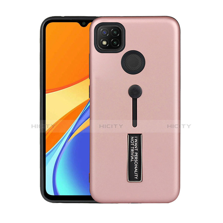 Custodia Silicone e Plastica Opaca Cover con Supporto A03 per Xiaomi Redmi 9C NFC