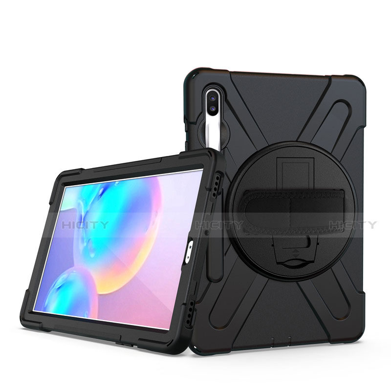 Custodia Silicone e Plastica Opaca Cover con Supporto A04 per Samsung Galaxy Tab S6 10.5 SM-T860 Nero