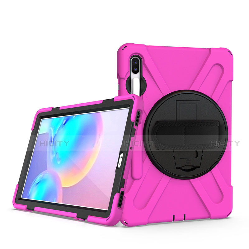 Custodia Silicone e Plastica Opaca Cover con Supporto A04 per Samsung Galaxy Tab S6 10.5 SM-T860 Rosa Caldo