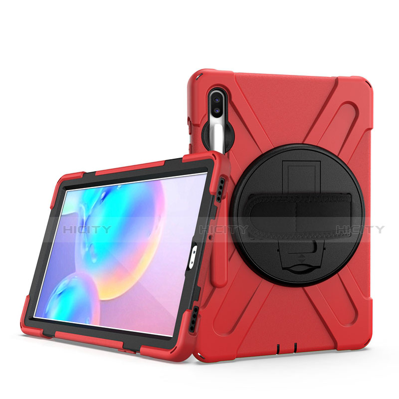 Custodia Silicone e Plastica Opaca Cover con Supporto A04 per Samsung Galaxy Tab S6 10.5 SM-T860 Rosso