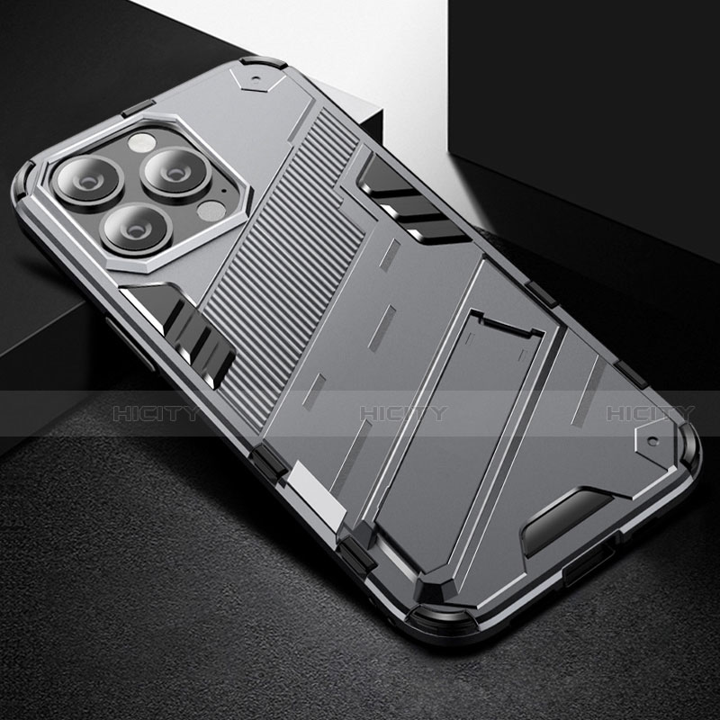 Custodia Silicone e Plastica Opaca Cover con Supporto A05 per Apple iPhone 13 Pro Max Grigio