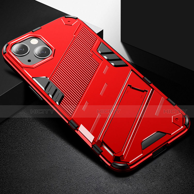 Custodia Silicone e Plastica Opaca Cover con Supporto A05 per Apple iPhone 14 Plus Rosso