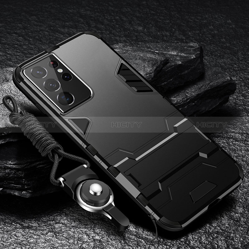 Custodia Silicone e Plastica Opaca Cover con Supporto A05 per Samsung Galaxy S24 Ultra 5G Nero