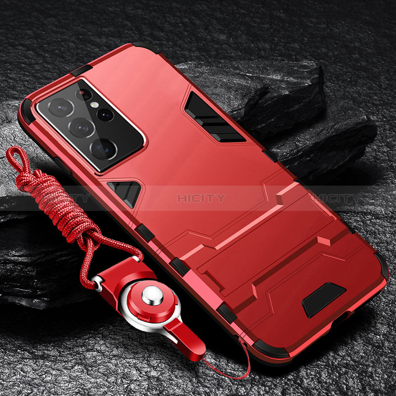 Custodia Silicone e Plastica Opaca Cover con Supporto A05 per Samsung Galaxy S24 Ultra 5G Rosso