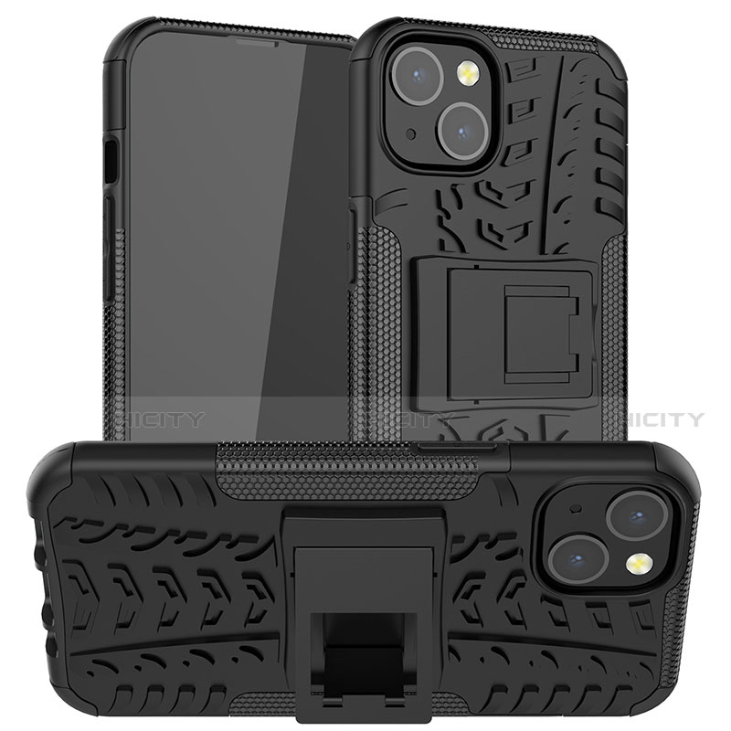 Custodia Silicone e Plastica Opaca Cover con Supporto A07 per Apple iPhone 13 Mini Nero