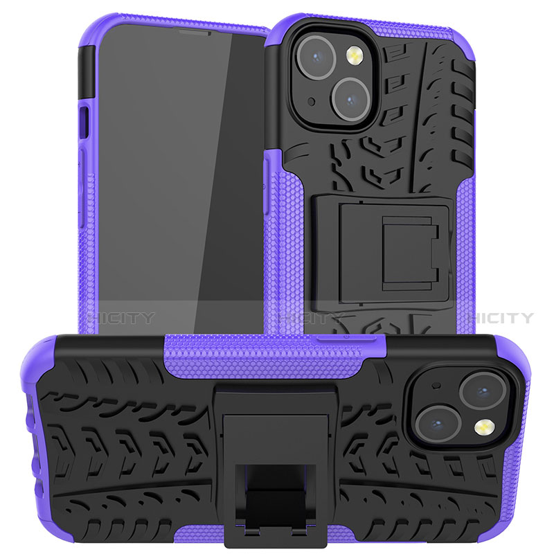 Custodia Silicone e Plastica Opaca Cover con Supporto A07 per Apple iPhone 13 Mini Viola