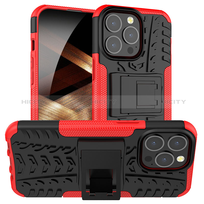Custodia Silicone e Plastica Opaca Cover con Supporto A07 per Apple iPhone 14 Pro Max Rosso