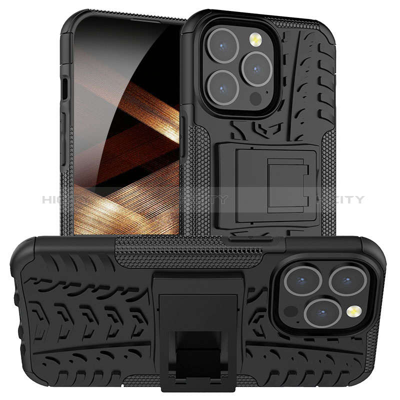 Custodia Silicone e Plastica Opaca Cover con Supporto A07 per Apple iPhone 14 Pro Nero