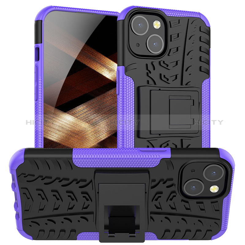 Custodia Silicone e Plastica Opaca Cover con Supporto A07 per Apple iPhone 15 Plus Viola