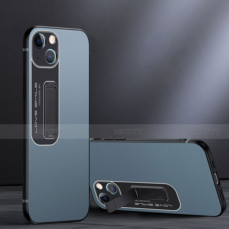 Custodia Silicone e Plastica Opaca Cover con Supporto A08 per Apple iPhone 13 Blu