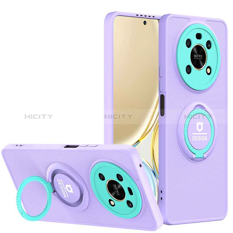 Custodia Silicone e Plastica Opaca Cover con Supporto H01P per Huawei Honor Magic4 Lite 4G Viola