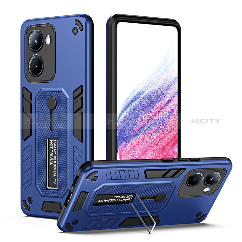 Custodia Silicone e Plastica Opaca Cover con Supporto H01P per Realme 10 Pro 5G Blu