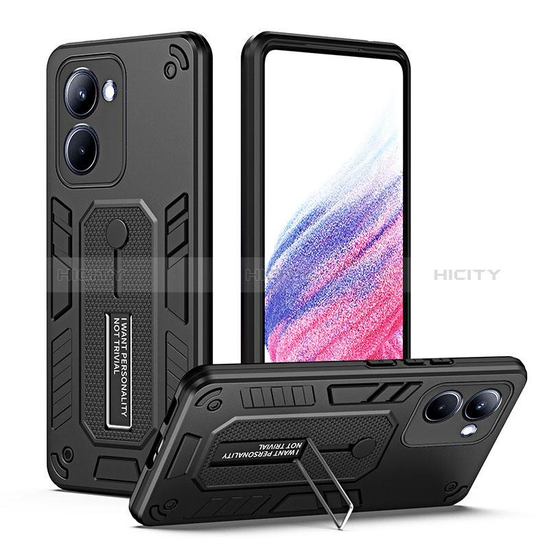 Custodia Silicone e Plastica Opaca Cover con Supporto H01P per Realme 10 Pro 5G Nero