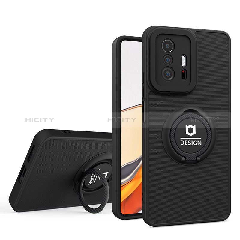 Custodia Silicone e Plastica Opaca Cover con Supporto H01P per Xiaomi Mi 11T Pro 5G Nero