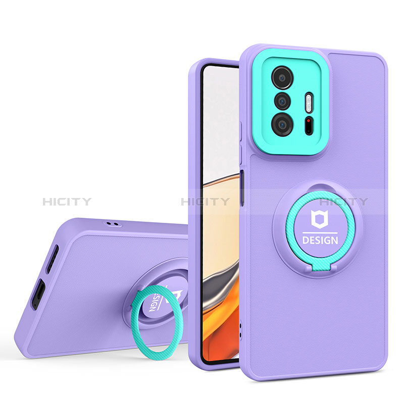 Custodia Silicone e Plastica Opaca Cover con Supporto H01P per Xiaomi Mi 11T Pro 5G Viola