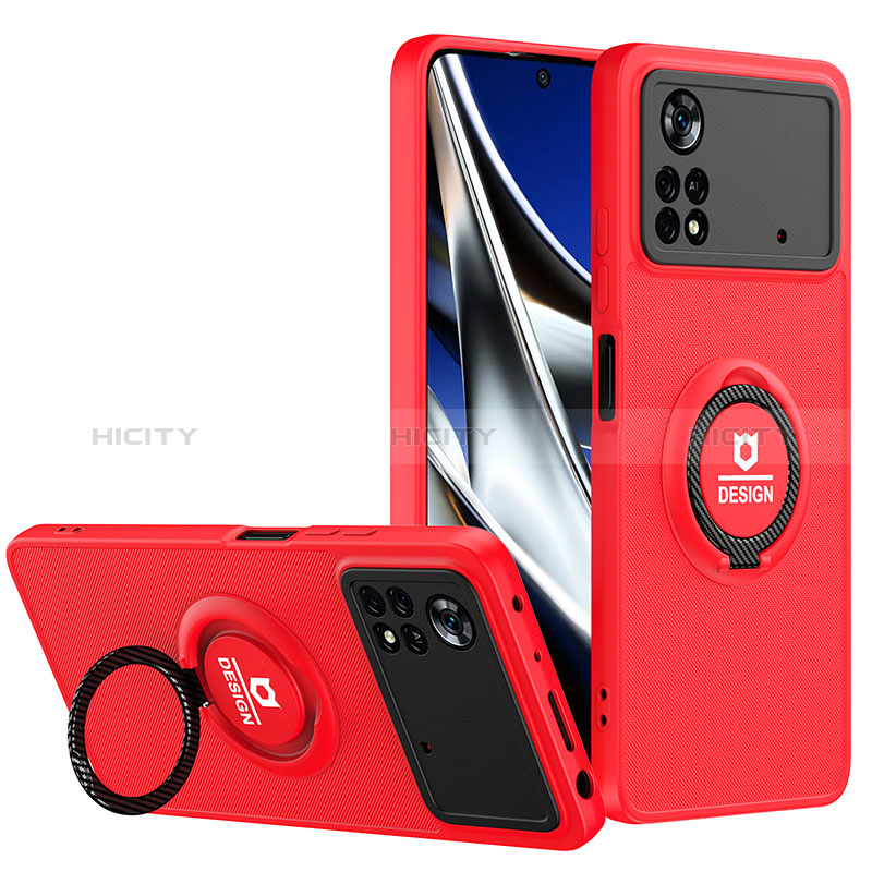 Custodia Silicone e Plastica Opaca Cover con Supporto H01P per Xiaomi Redmi Note 11E Pro 5G Rosso e Nero