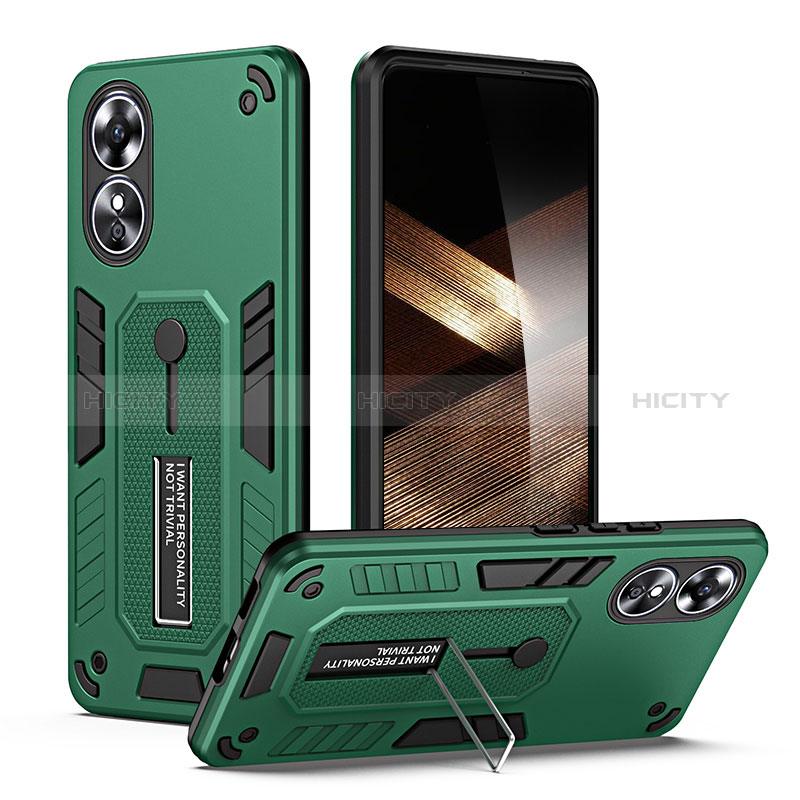 Custodia Silicone e Plastica Opaca Cover con Supporto H02P per Oppo A17 Verde