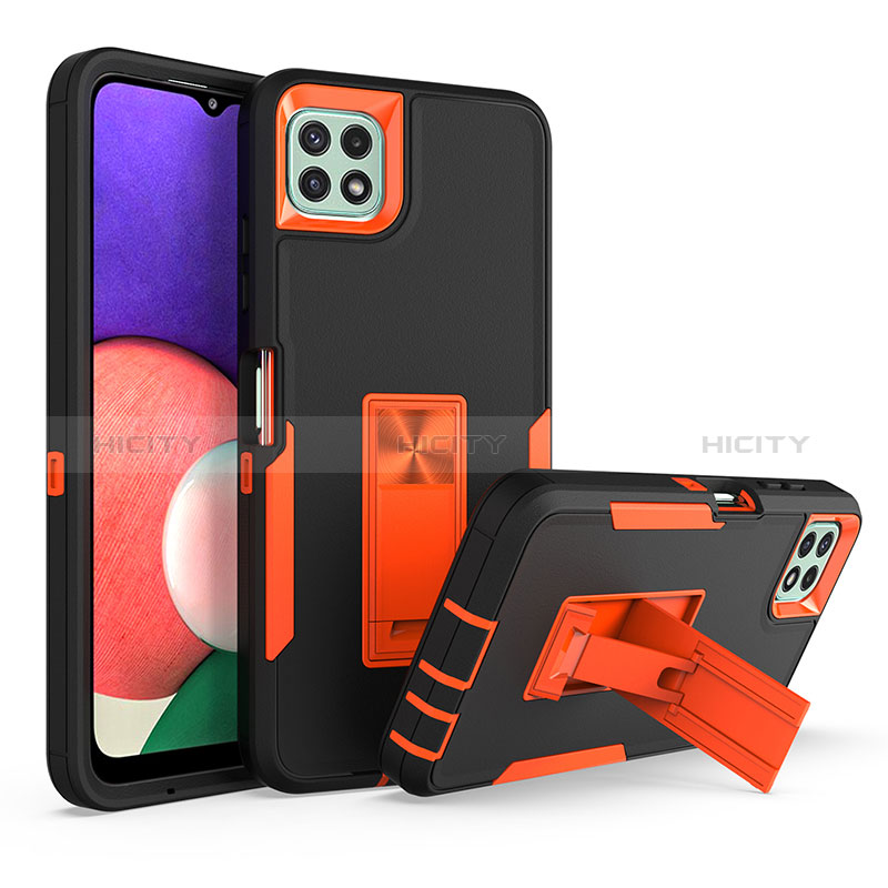 Custodia Silicone e Plastica Opaca Cover con Supporto J01S per Samsung Galaxy A22s 5G Arancione