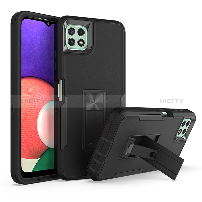 Custodia Silicone e Plastica Opaca Cover con Supporto J01S per Samsung Galaxy A22s 5G Nero