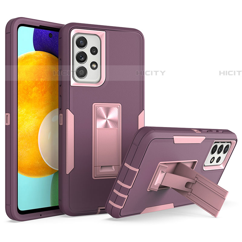 Custodia Silicone e Plastica Opaca Cover con Supporto J01S per Samsung Galaxy A52 5G Viola