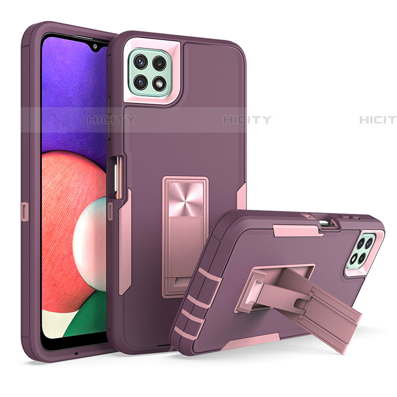 Custodia Silicone e Plastica Opaca Cover con Supporto J01S per Samsung Galaxy F42 5G Viola