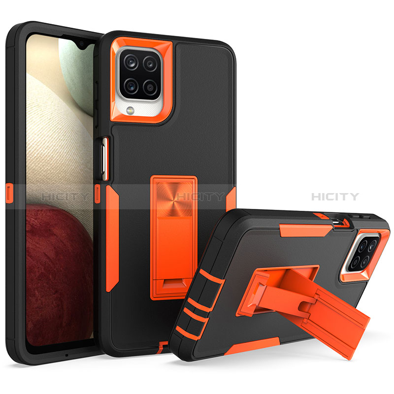 Custodia Silicone e Plastica Opaca Cover con Supporto J01S per Samsung Galaxy M12 Arancione