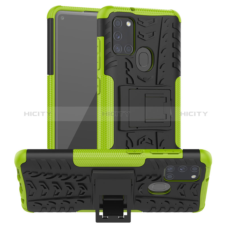 Custodia Silicone e Plastica Opaca Cover con Supporto J01X per Samsung Galaxy A21s Verde